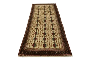 Vintage Cream Tribal 4X9 Turkoman Persian Runner Rug