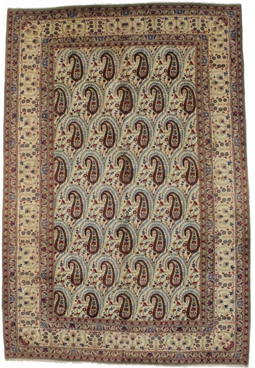 Semi Antique Cream Floral 7X11 Kashan Boteh Persian Rug