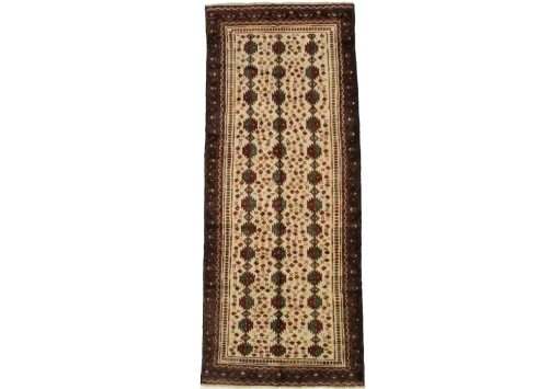 Vintage Cream Tribal 4X9 Turkoman Persian Runner Rug