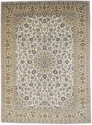 Vintage Cream Traditional 10X14 Kashan Persian Rug