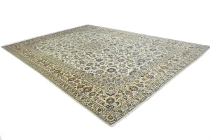 Vintage Cream Traditional 10X14 Kashan Persian Rug
