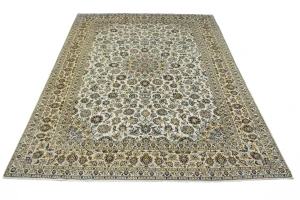 Vintage Cream Traditional 10X14 Kashan Persian Rug