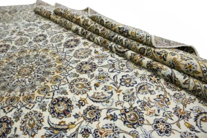 Vintage Cream Traditional 10X14 Kashan Persian Rug