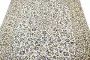 Vintage Cream Traditional 10X14 Kashan Persian Rug
