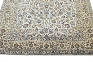 Vintage Cream Traditional 10X14 Kashan Persian Rug