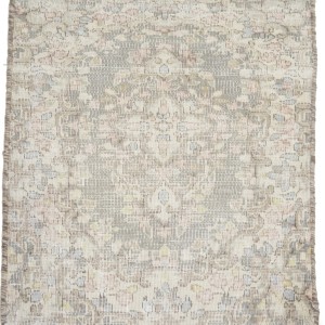 Antique Muted Taupe Floral 1'7X2'2 Distressed Vintage Oriental Rug