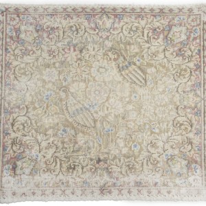 Antique Muted Floral 1'8X1'9 Distressed Vintage Oriental Square Rug