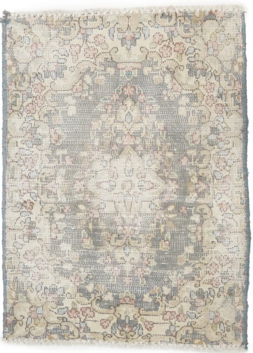 Antique Muted Taupe Floral 1'6X2'0 Distressed Vintage Oriental Rug