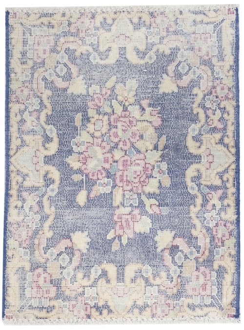 Antique Muted Navy Floral 1'7X2 Distressed Vintage Oriental Rug