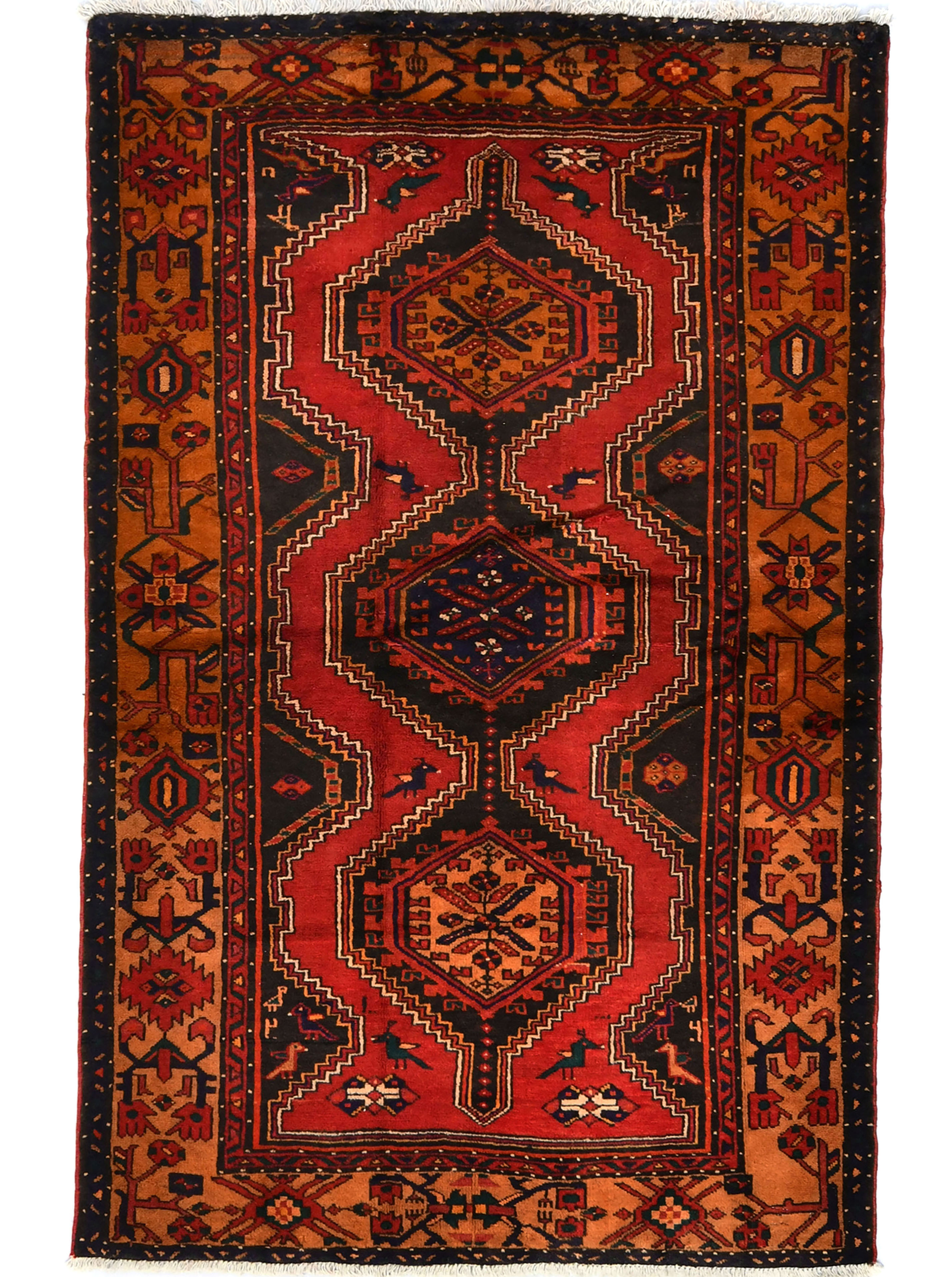 Vintage Red Tribal 4X7 Hamedan Persian Rug