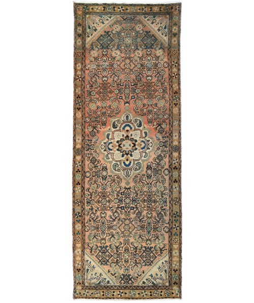 Semi Antique Muted Tribal 4X10 Distressed Vintage Oriental Runner Rug