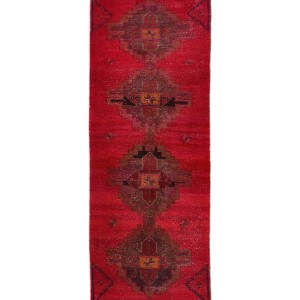 Semi Antique Overdyed Tribal 3X8 Distressed Vintage Oriental Runner Rug