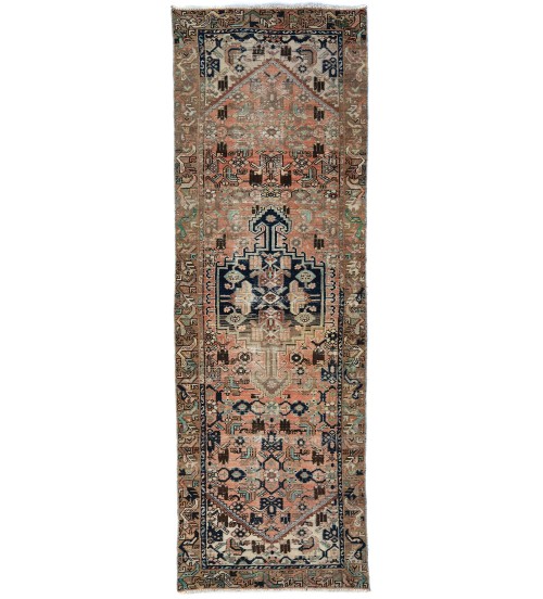 Semi Antique Muted Tribal 3X9'5 Distressed Vintage Oriental Runner Rug