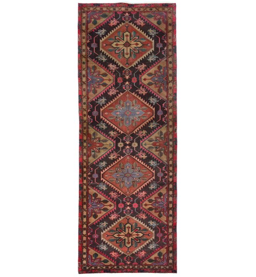 Semi Antique Muted Tribal 4'5X12 Distressed Vintage Oriental Runner Rug