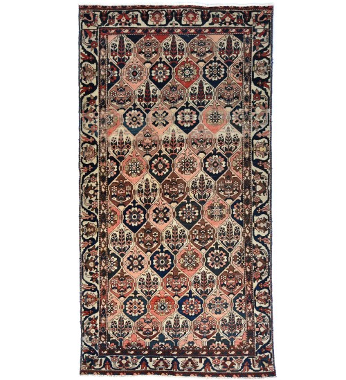 Semi Antique Pictorial Floral 5X10 Distressed Vintage Oriental Rug