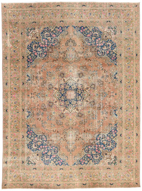 Antique Muted Floral 9'4X12'8 Distressed Vintage Oriental Rug