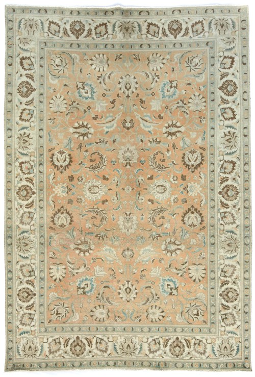 Semi Antique Muted Floral 8X12 Distressed Vintage Oriental Rug