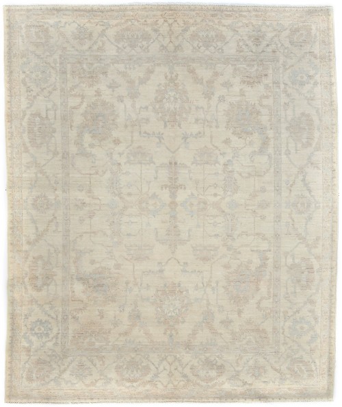 Cream Floral Oushak Peshawar 8'7X9'8 Pakistan Oriental Rug