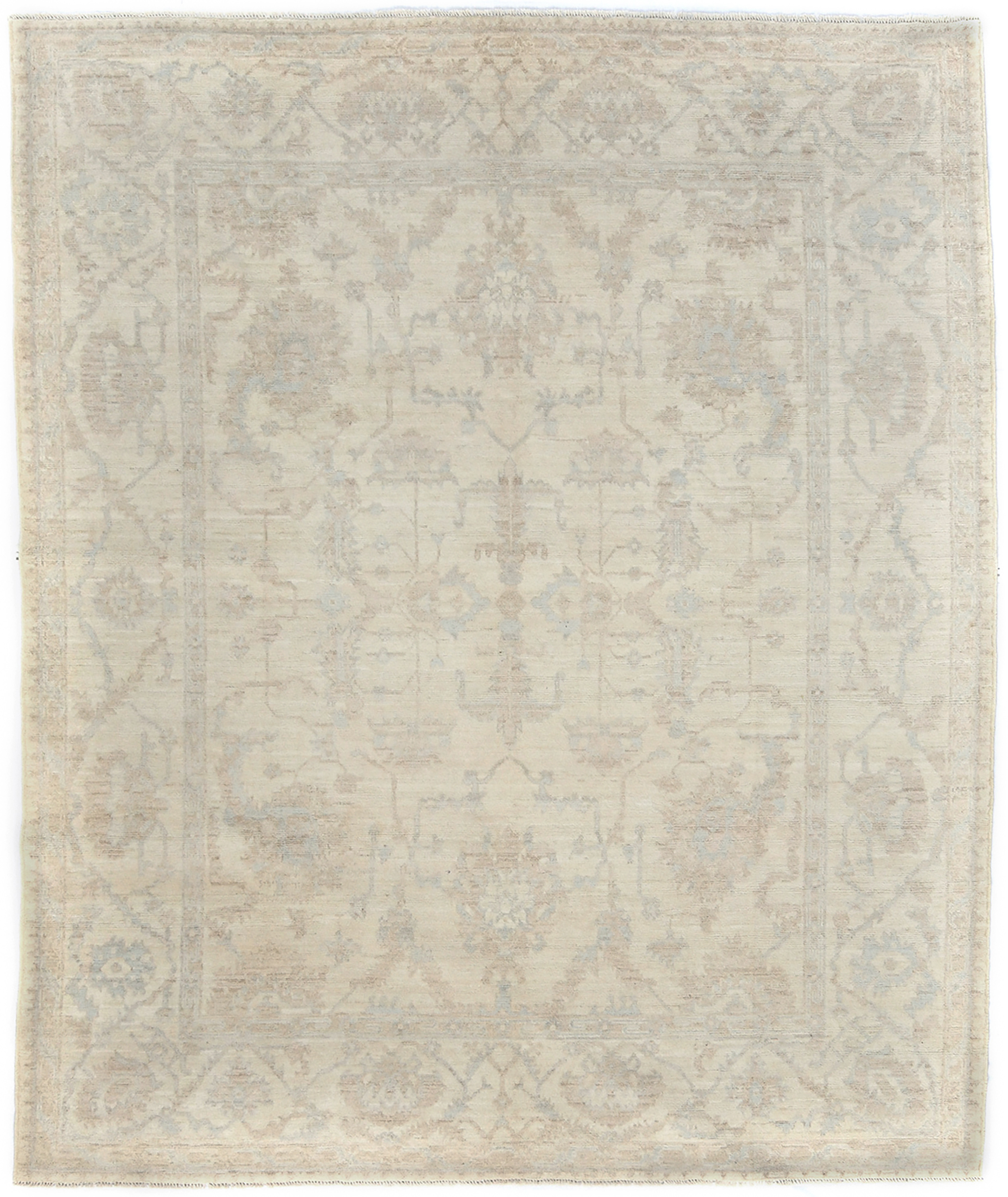 Cream Floral Oushak Peshawar 8'7X9'8 Pakistan Oriental Rug