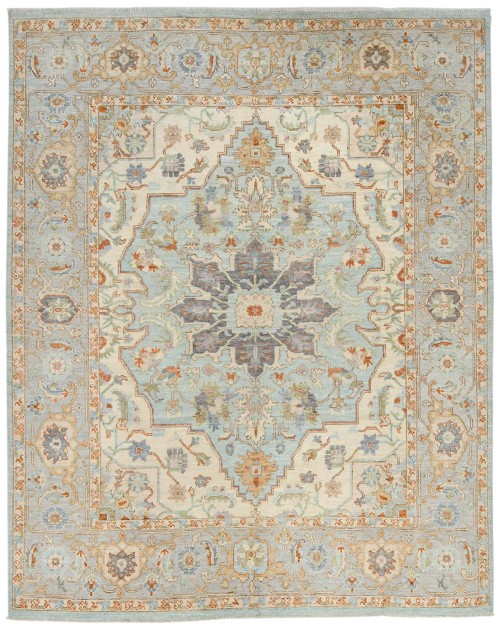 Light Blue Floral Oushak Peshawar 8X10 Pakistan Oriental Rug