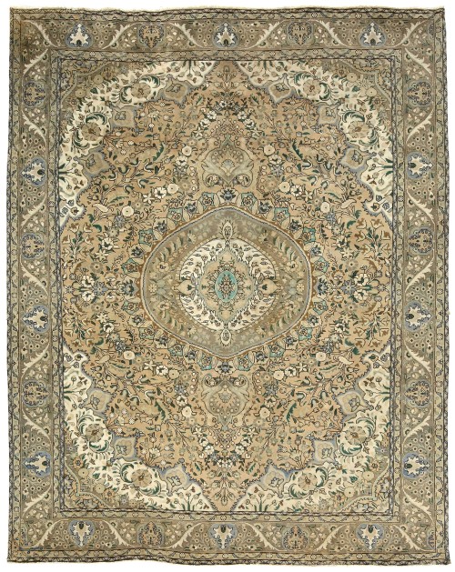 Muted Beige Semi Antique Floral 9'9X12'5 Distressed Vintage Oriental Rug