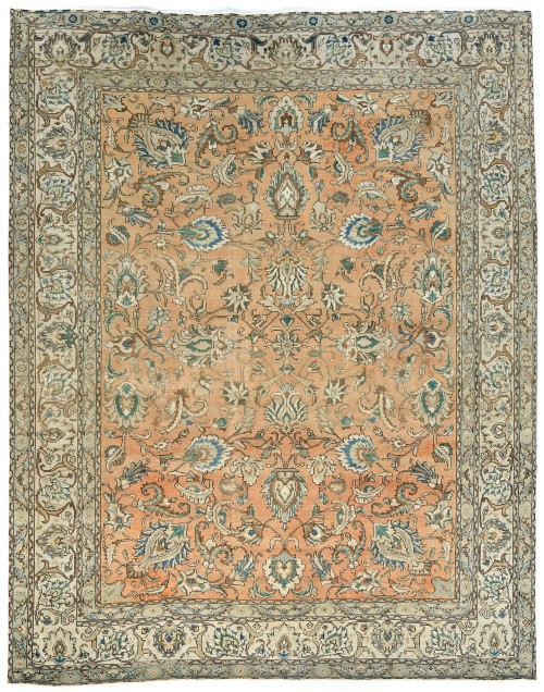 Semi Antique Muted Floral 8'4X10'9 Distressed Vintage Oriental Rug