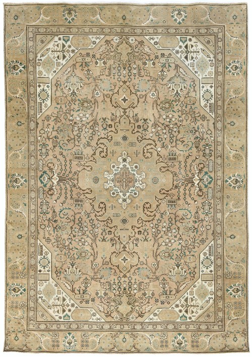 Semi Antique Muted Beige Floral 7'6X10'8 Distressed Vintage Oriental Rug