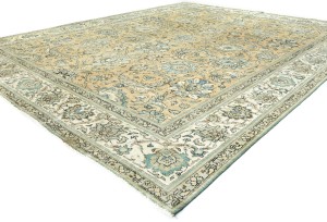 Semi Antique Muted Floral 10X12 Distressed Vintage Oriental Rug
