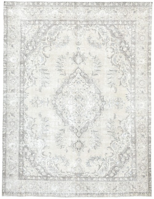Antique Muted Cream Floral 9X12 Distressed Vintage Oriental Rug