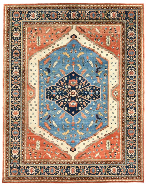 Light Blue Geometric 9X12 Heriz Serapi Oriental Rug