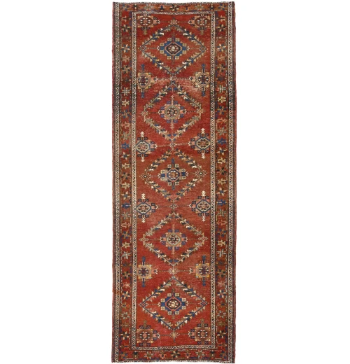 Semi Antique Rusty Red Tribal 4X11 Vintage Oriental Runner Rug