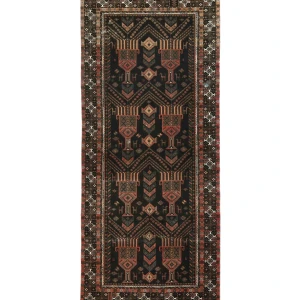 Semi Antique Charcoal Tribal 4X9 Vintage Oriental Runner Rug