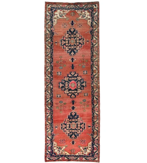 Semi Antique Floral Tribal 3'6X10'8 Distressed Vintage Oriental Runner Rug