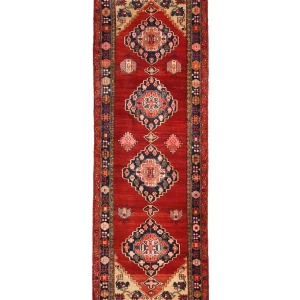 Semi Antique Red Tribal 3'6X10'3 Vintage Oriental Runner Rug