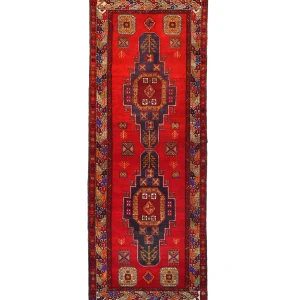 Semi Antique Red Tribal 4X10 Vintage Oriental Runner Rug
