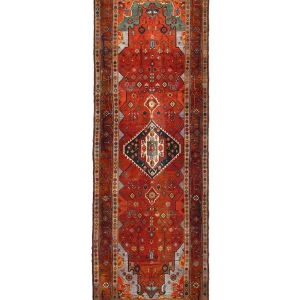 Semi Antique Red Tribal 4X13 Vintage Oriental Runner Rug