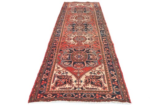 Semi Antique Red Traditional 3'6X10'8 Vintage Oriental Runner Rug