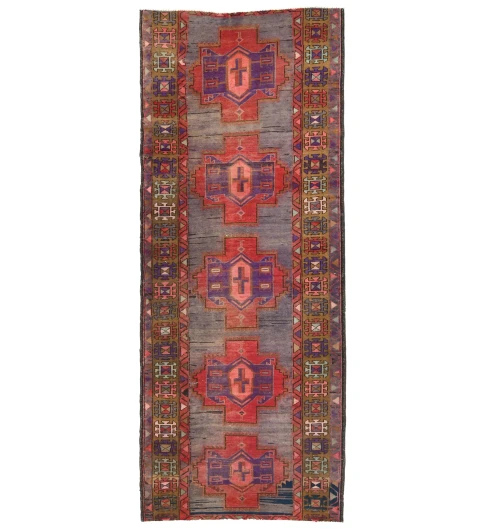 Semi Antique Tribal Geometric 3'6X9 Vintage Oriental Runner Rug