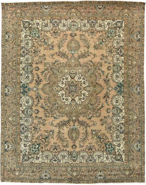 Semi Antique Muted Floral 9'8X12'5 Distressed Vintage Oriental Rug