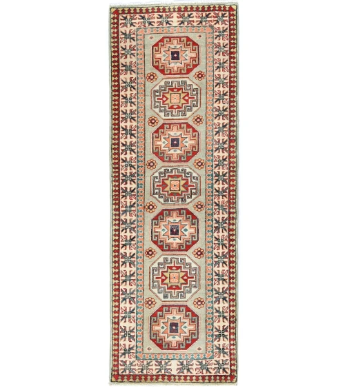 Greige Tribal Geometric 2X6 Kazak Pakistan Oriental Runner Rug