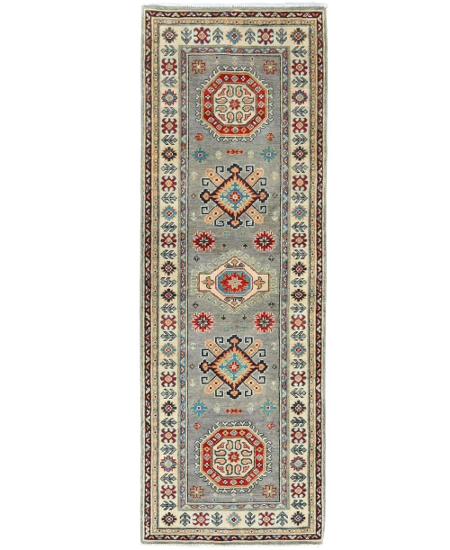 Light Gray Tribal Geometric 3X8 Kazak Pakistan Oriental Runner Rug