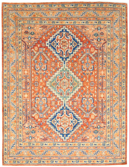 Orange Geometric Tribal 8X10 Oushak Peshawar Oriental Rug