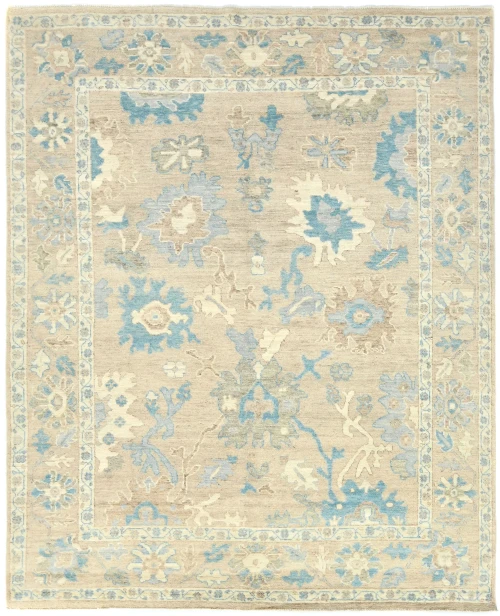 Muted Beige Floral Transitional 8X10 Oushak Oriental Rug