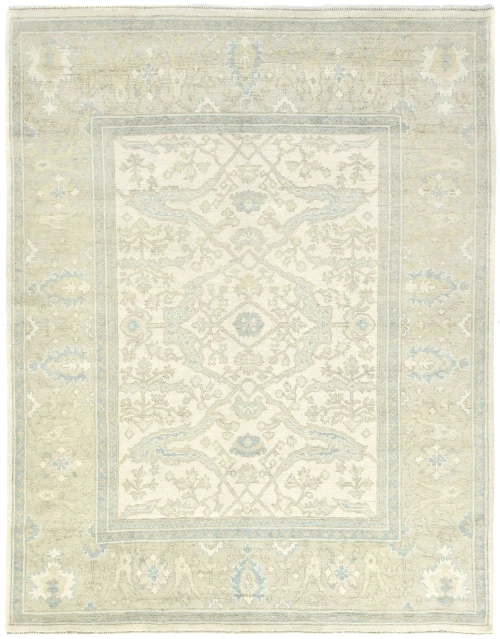 Muted Cream Floral 8X10 Oushak Distressed Oriental Rug