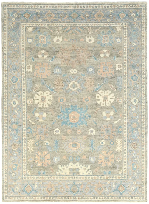 Muted Brown Floral Transitional 9X12 Oushak Oriental Rug