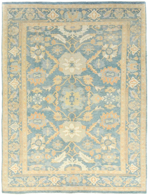 Muted Blue Floral 9X12 Oushak Oriental Rug