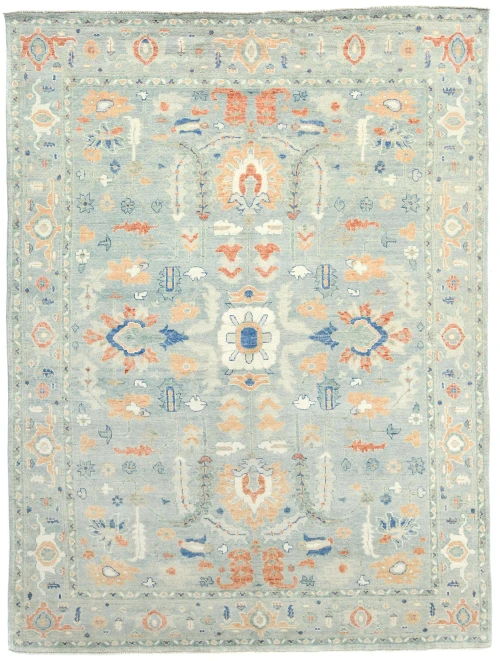 Muted Blue-gray Floral 9X12 Oushak Oriental Rug