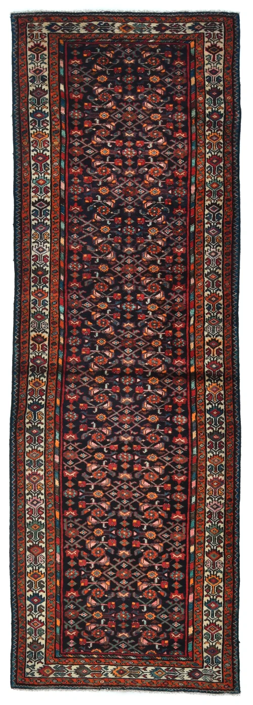 Vintage Purple-navy Tribal 4X11 Hamedan Persian Runner Rug