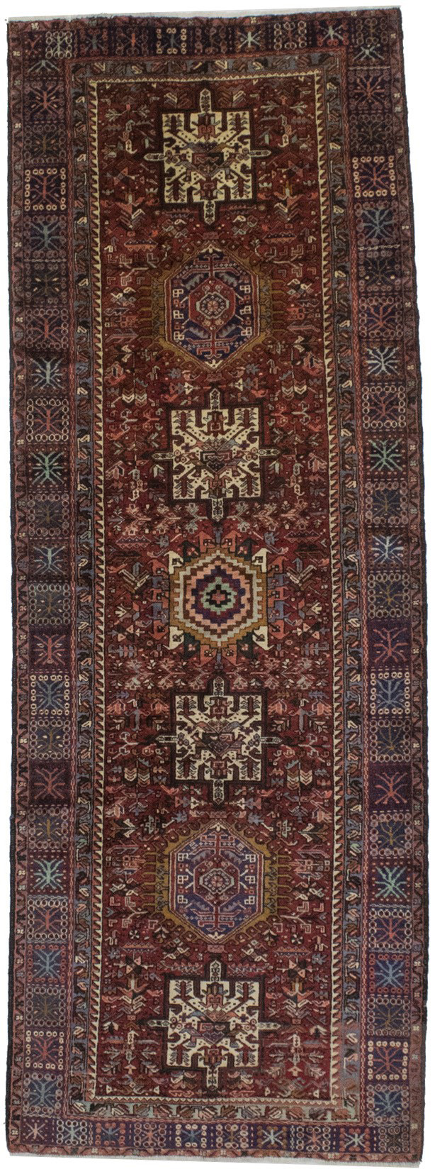 Vintage Red Geometric 5X13 Karajeh Persian Runner Rug