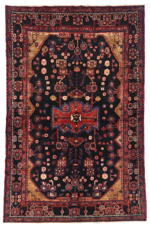 Vintage Charcoal Tribal 5X8 Nahavand Persian Rug